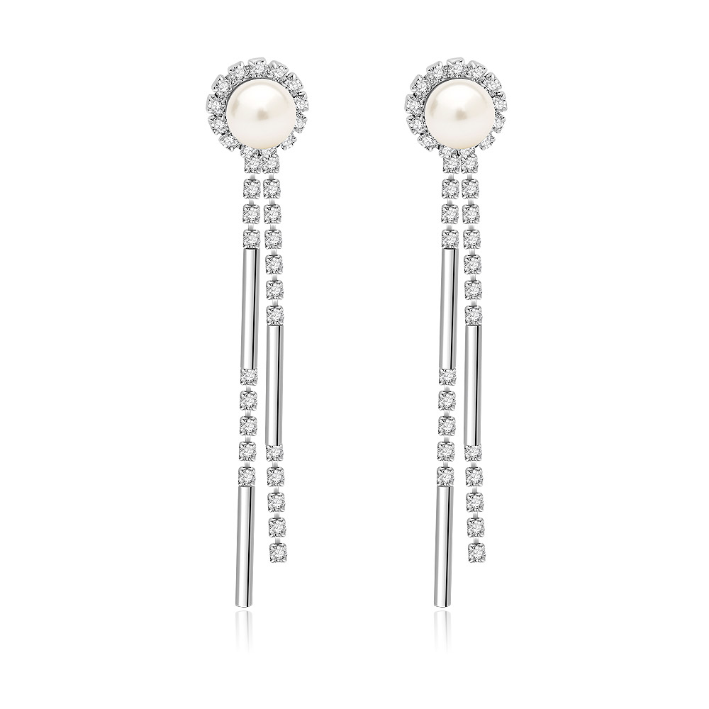 Long Drop Earrings With Pearl And Chain